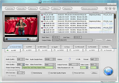 Aperçu de WinX HD Video Converter Deluxe