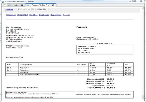 Télécharger Modèle de Facture pour windows Freeware 