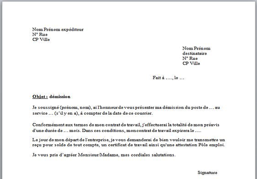 lettre demission chsct