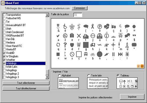 Tableau correspondance wingdings