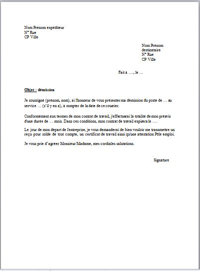 Préavis de départ d'un mois (location)  modèle 