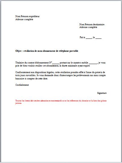 Modèle de lettre de résiliation de bail d'habitation par le locataire 