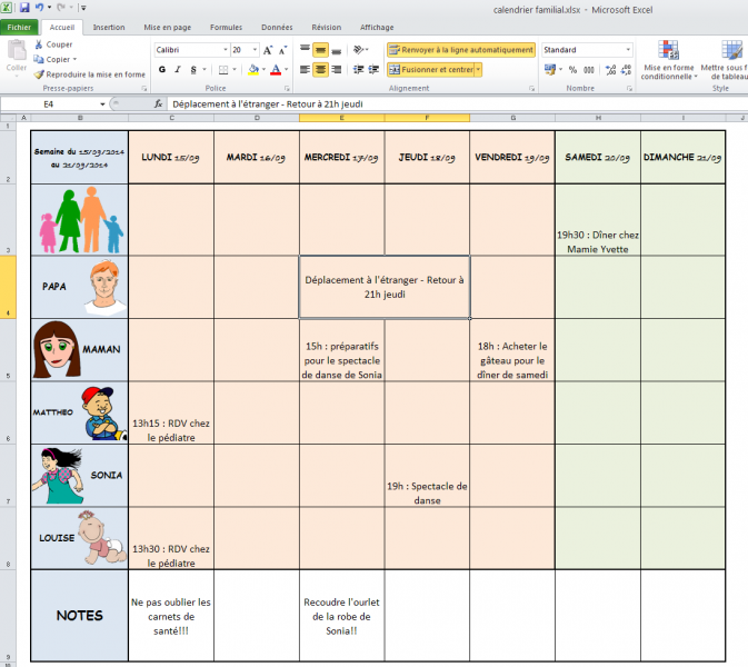 Les calendriers et agendas de la famille organisée