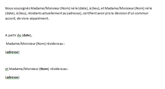 modele de lettre de separation a l amiable