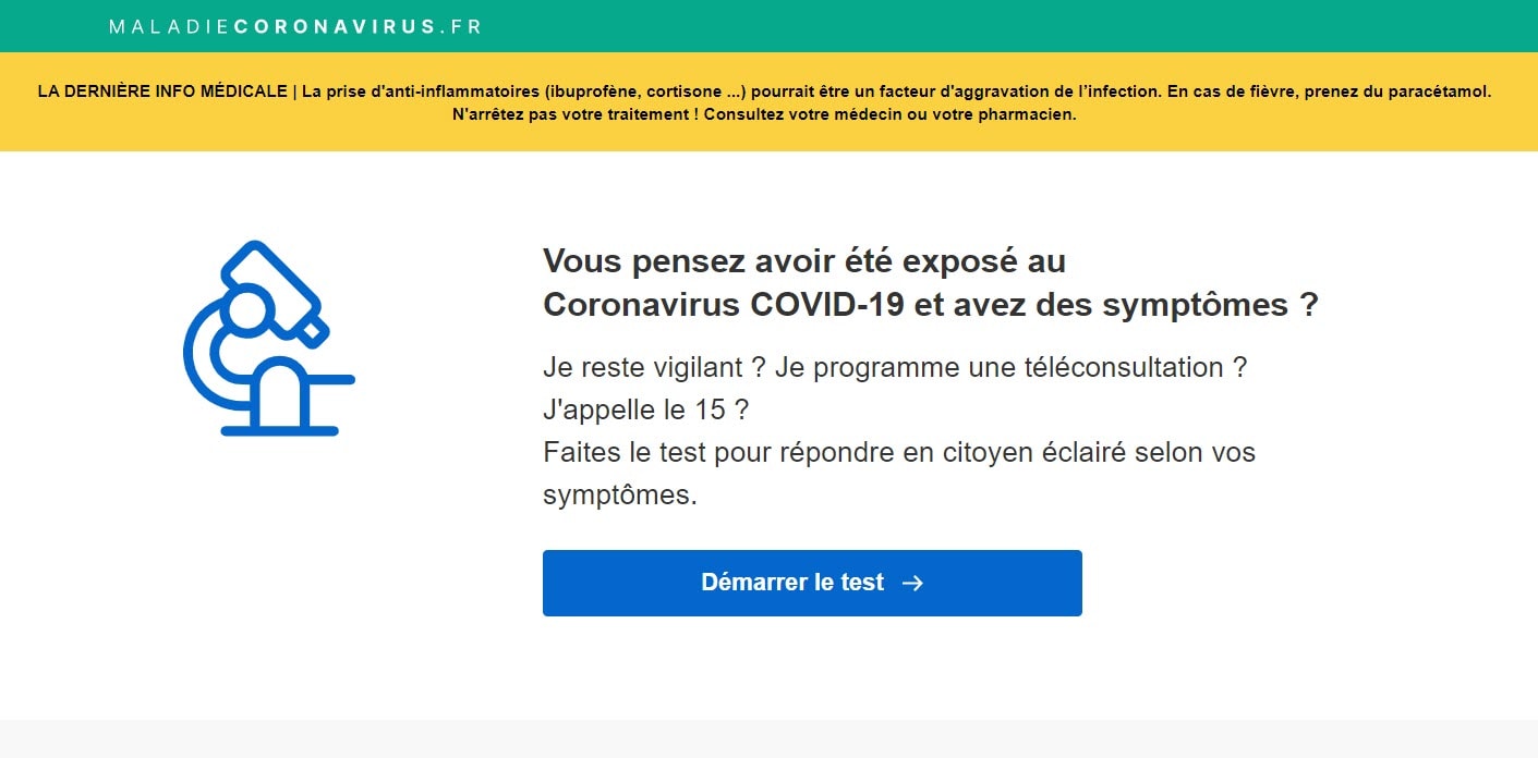 MaladieCoronavirus : Un site officiel pour tester ses symptômes et évaluer son état de santé