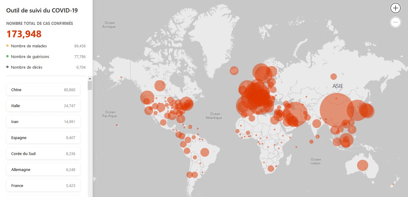 Microsoft dévoile une carte interactive pour suivre l'évolution de la pandémie Covid-19