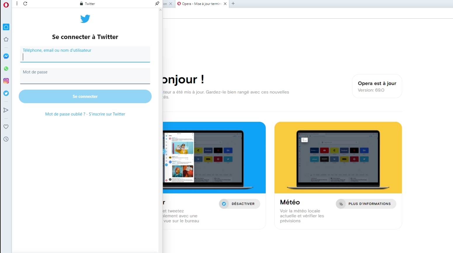 La nouvelle version du navigateur Opera ajoute Twitter dans sa barre d'outils