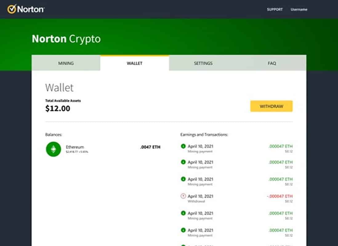 Norton 360 va miner de l'Ethereum pour vous