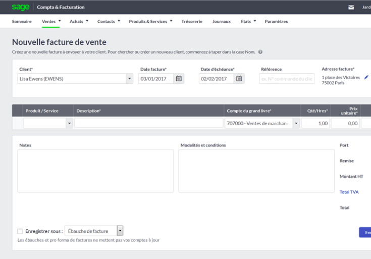 Capture d'écran Sage Business Cloud Compta et Facturation