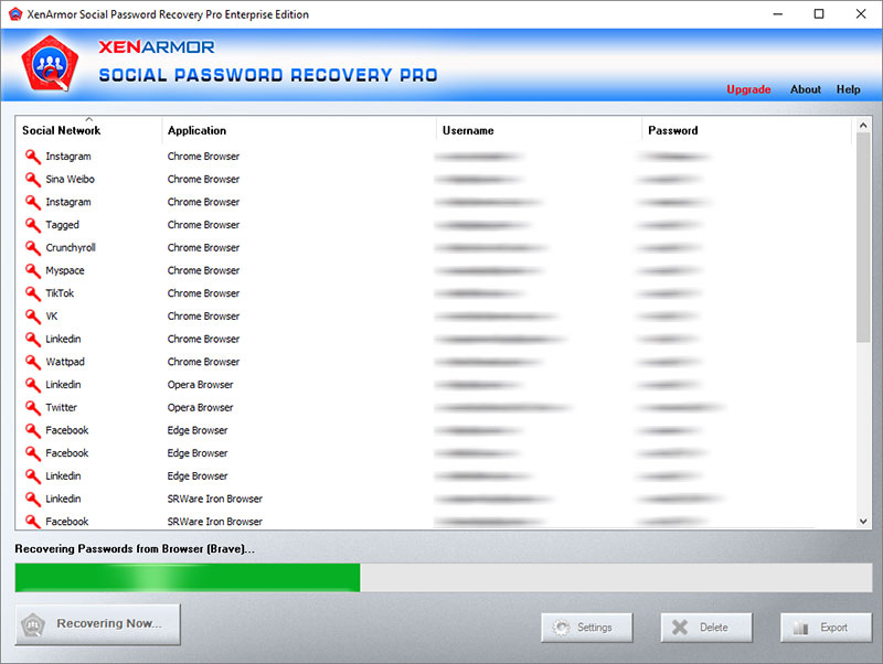 Capture d'écran XenArmor Social Password Recovery Pro