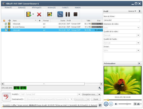 Capture d'écran Xilisoft AVI SWF Convertisseur