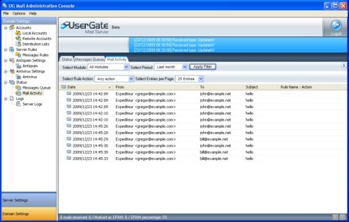 Capture d'écran UserGate Mail Server