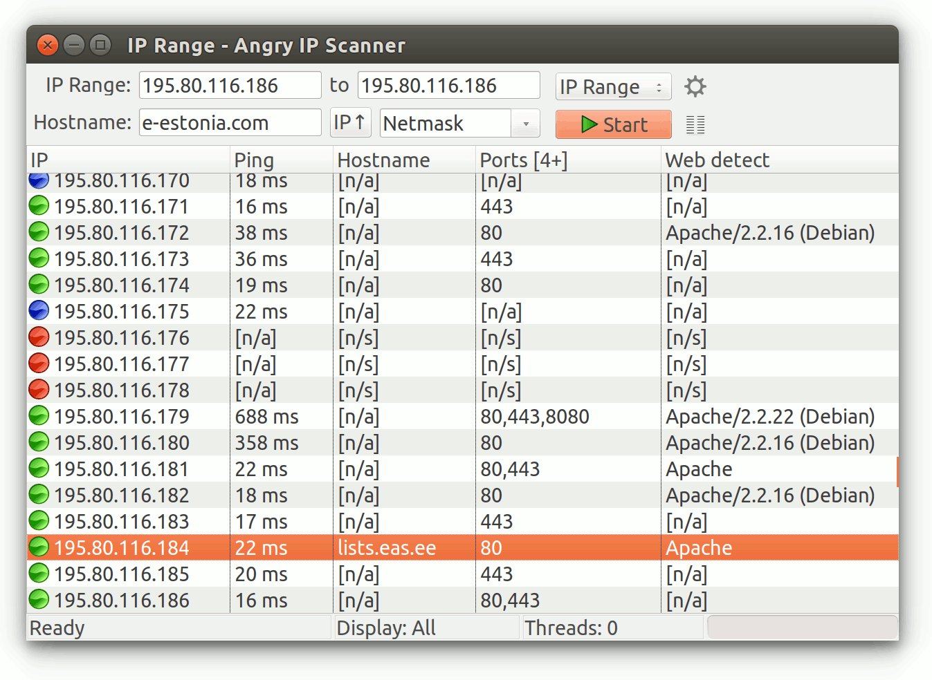 Capture d'écran Angry IP Scanner Linux Capture d'écran Angry IP Scanner Linux