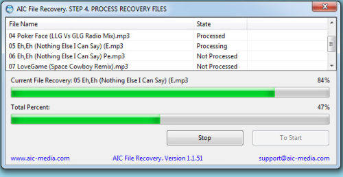 Capture d'écran AIC File Recovery Capture d'écran AIC File Recovery