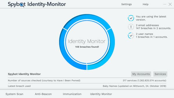 Capture d'écran Spybot Identity Monitor Capture d'écran Spybot Identity Monitor