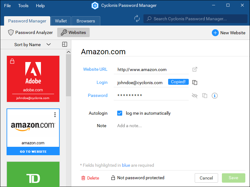 Capture d'écran Cyclonis Password Manager Capture d'écran Cyclonis Password Manager
