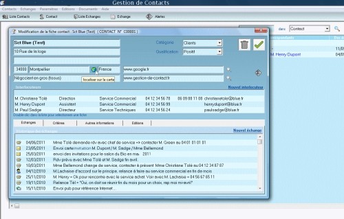 Capture d'écran Kafeo gestion des contacts – 2017 Capture d'écran Kafeo gestion des contacts – 2017