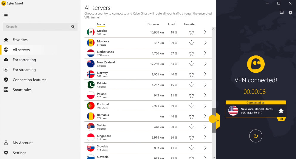 Capture d'écran CyberGhost VPN Capture d'écran CyberGhost VPN