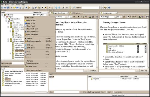 Capture d'écran TreeProjects personal database Capture d'écran TreeProjects personal database
