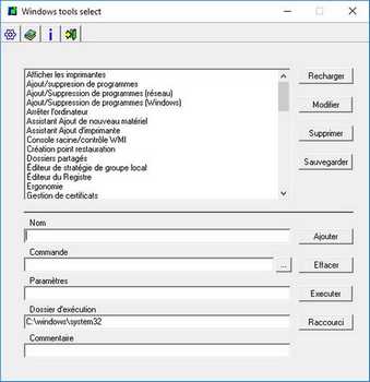 Capture d'écran Windows tools select