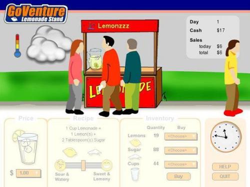 Capture d'écran GoVenture Lemonade Stand simulation Capture d'écran GoVenture Lemonade Stand simulation