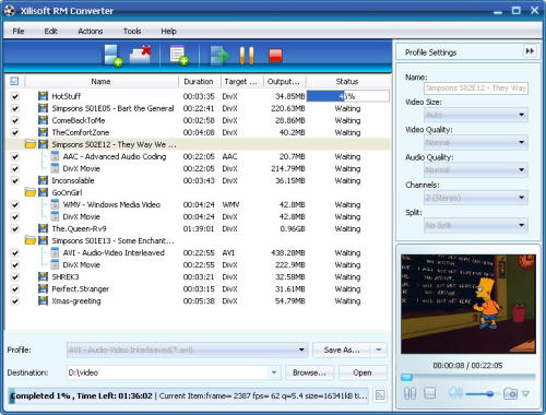 Capture d'écran Xilisoft RM Convertisseur