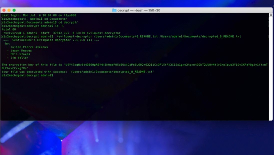 Capture d'écran Evilquest Decryptor Capture d'écran Evilquest Decryptor