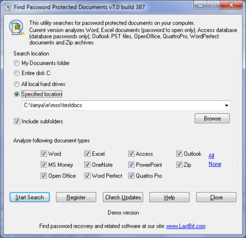 Capture d'écran Find Password Protected Documents