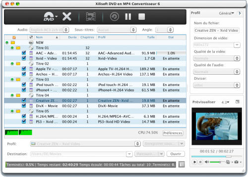 Capture d'écran Xilisoft DVD en MP4 Convertisseur Mac