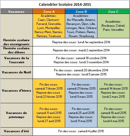 Capture d'écran Calendrier Vacances Scolaires 2014-2015