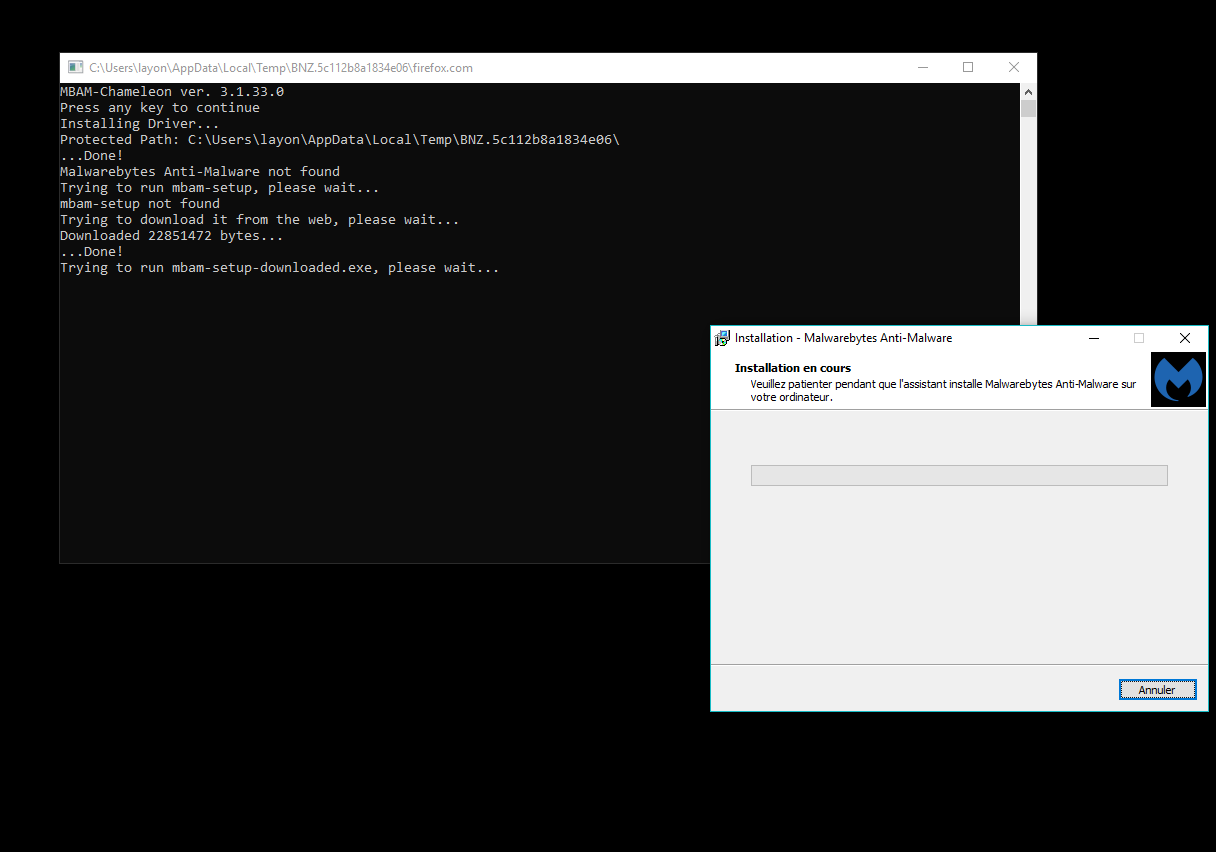 Capture d'écran Malwarebytes Chameleon Capture d'écran Malwarebytes Chameleon