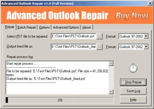 Capture d'écran Advanced Outlook Repair