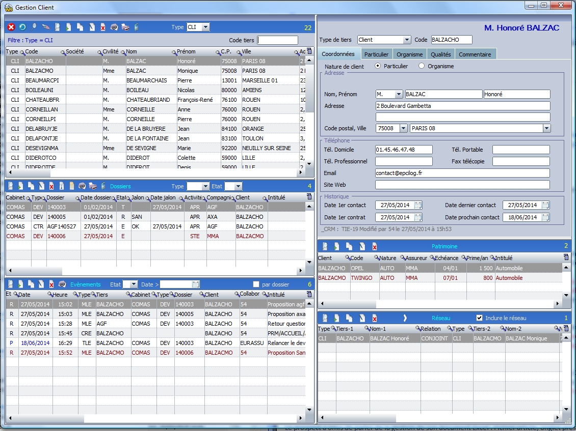 Capture d'écran CRM Courtage Assurance et produits financiers Capture d'écran CRM Courtage Assurance et produits financiers