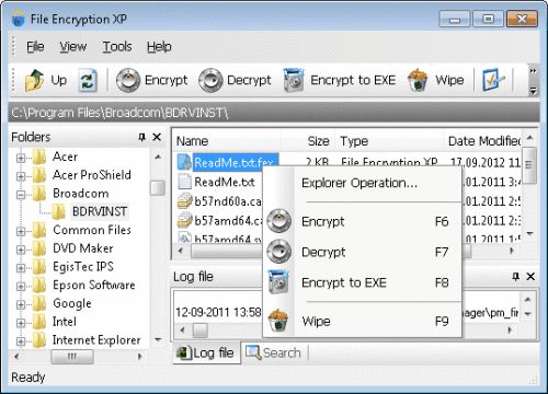 Capture d'écran File Encryption XP