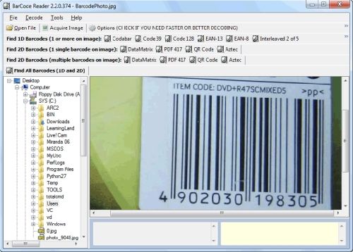 Capture d'écran Bytescout BarCode Reader Capture d'écran Bytescout BarCode Reader