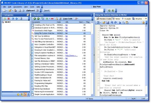 Capture d'écran VB.NET Code Library