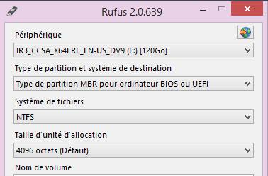 Capture d'écran Rufus Capture d'écran Rufus