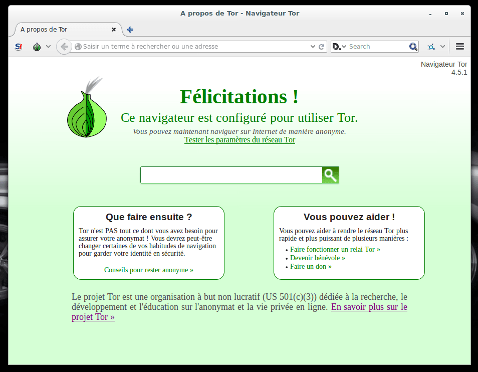 Capture d'écran Tor Browser Linux