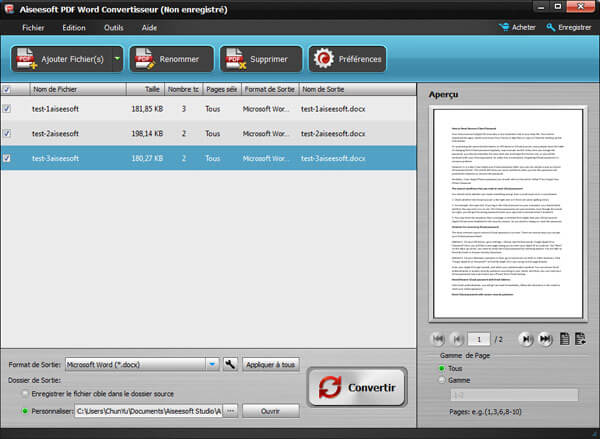 Capture d'écran Aiseesoft PDF Word Convertisseur Capture d'écran Aiseesoft PDF Word Convertisseur