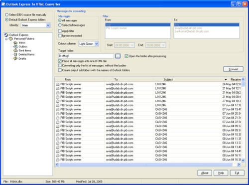 Capture d'écran Outlook Express To HTML Converter