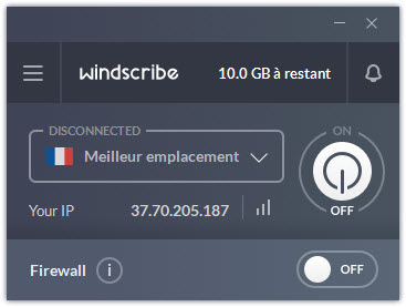 Capture d'écran Windscribe Capture d'écran Windscribe