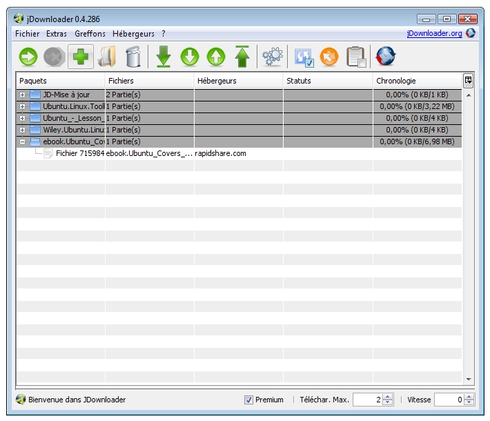 Capture d'écran Jdownloader Capture d'écran Jdownloader