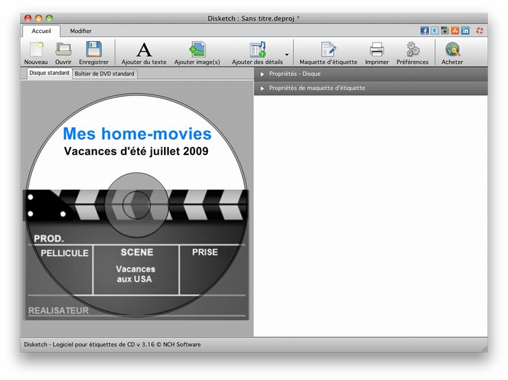 Capture d'écran Disketch – Logiciel d’étiquettes de CD pour Mac Capture d'écran Disketch – Logiciel d’étiquettes de CD pour Mac