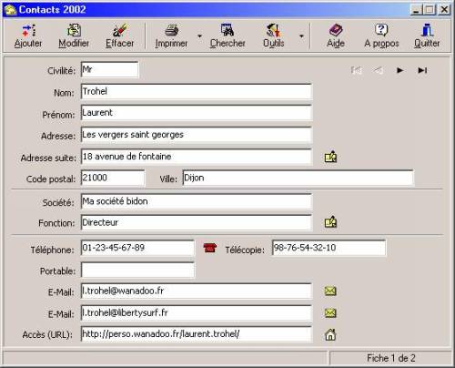 Capture d'écran Contacts 2002