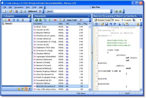 Capture d'écran C Code Library