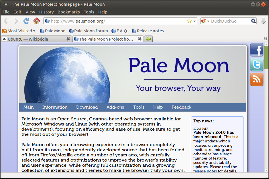 Capture d'écran Pale Moon Linux Capture d'écran Pale Moon Linux