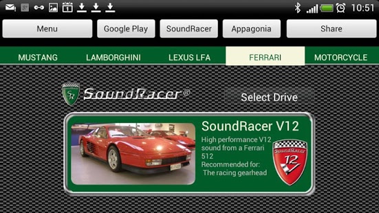 Capture d'écran SoundRacer OBDII Engine Sounds