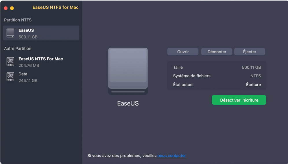 Capture d'écran EaseUS NTFS For Mac