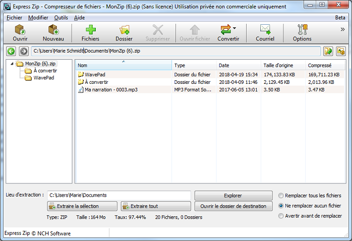 Capture d'écran Express Zip – Logiciel de compression de fichiers Capture d'écran Express Zip – Logiciel de compression de fichiers
