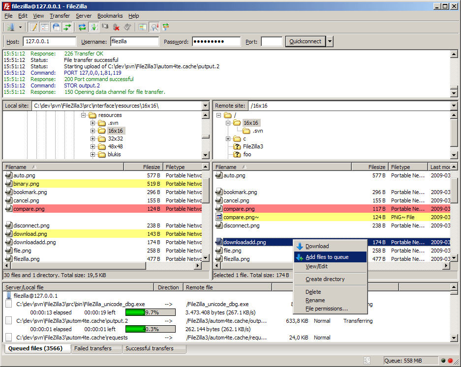 Capture d'écran FileZilla Capture d'écran FileZilla